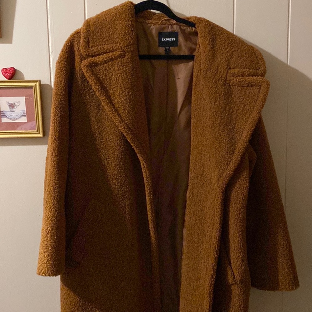 Brown fuzzy trench coat